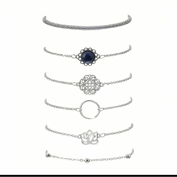 Set of Six Bohemian Hollow Lotus Leaf Bracelets - Picture 2 of 11